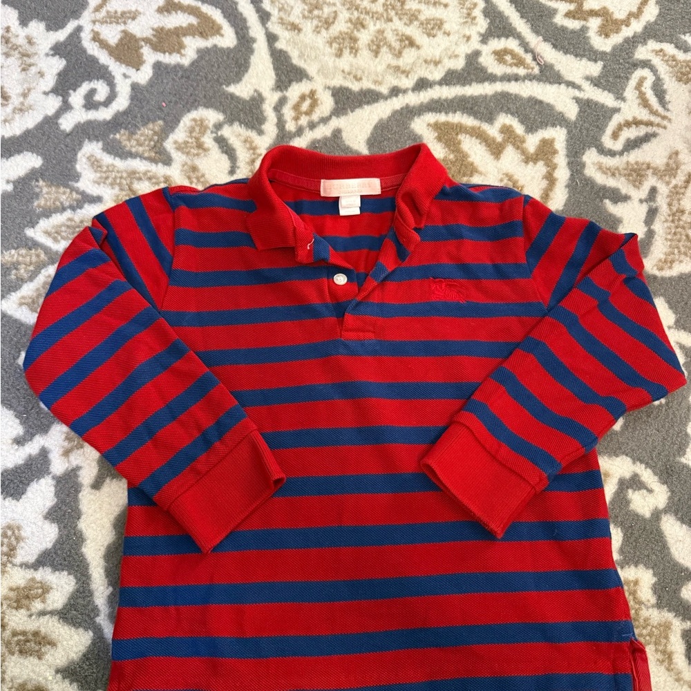 Burberry Kids Red and Blue Striped Polo